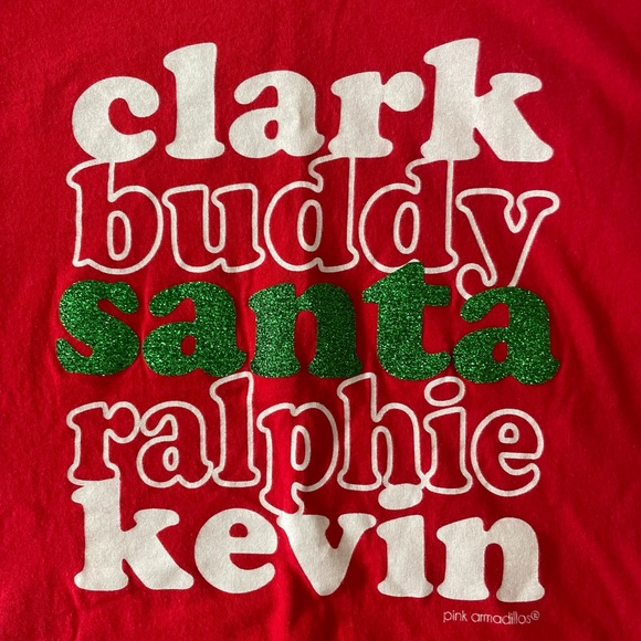 Pink Armadillos Christmas Movie Icons Classic Holiday Top T-Shirt in Red - Picture 2 of 3